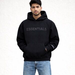 Fear of God Essentials Hoodie L FOG Black Streetwear Hip Hop